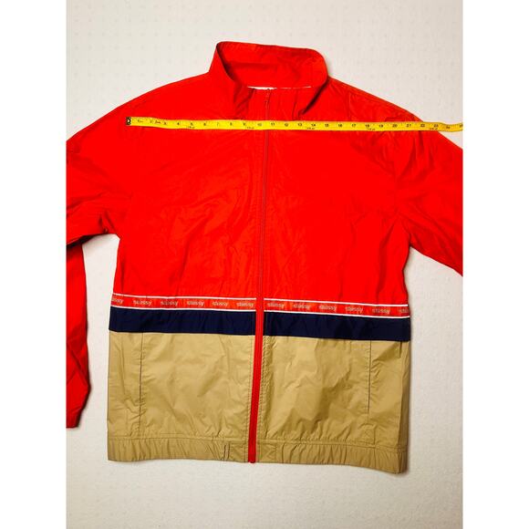 Stüssy Colorblock Windbreaker Jacket Red Tan Navy Size L | Streetwear Zip-Up - Picture 4 of 8